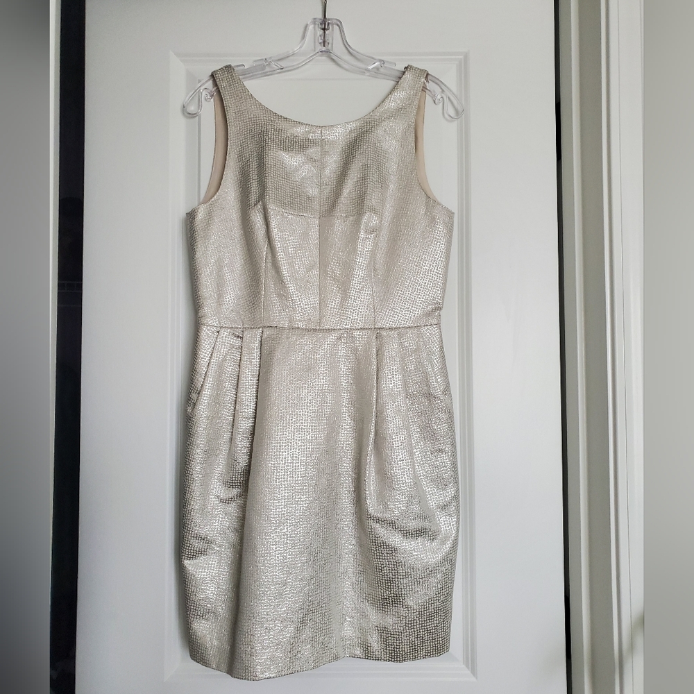 Club Monaco Shimmering Silver Mini Dress Sz 4 - Picture 2 of 5